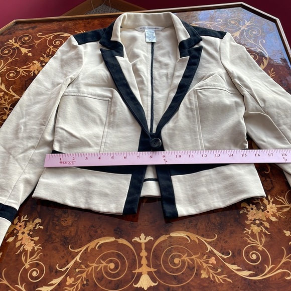 DVF DIANE VON FURSTENBERG Sz6 stretch cotton blazer dress suit work black beige - Picture 8 of 8